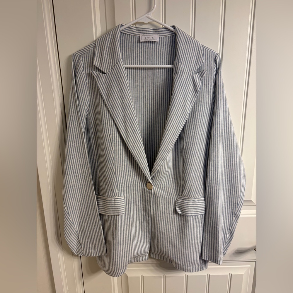 Sage Blue and White Striped Jacket